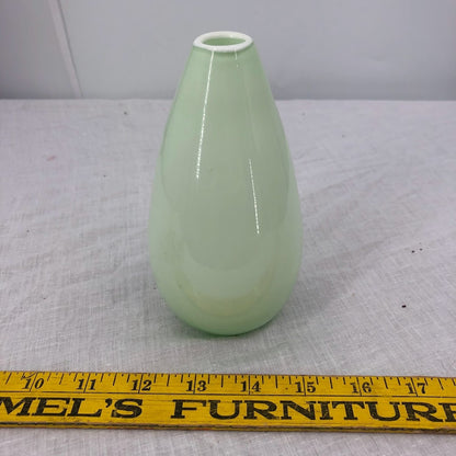 Small Hand Blown Art Glass Jade Green White Interior Vase Pontil Mark Unsigned