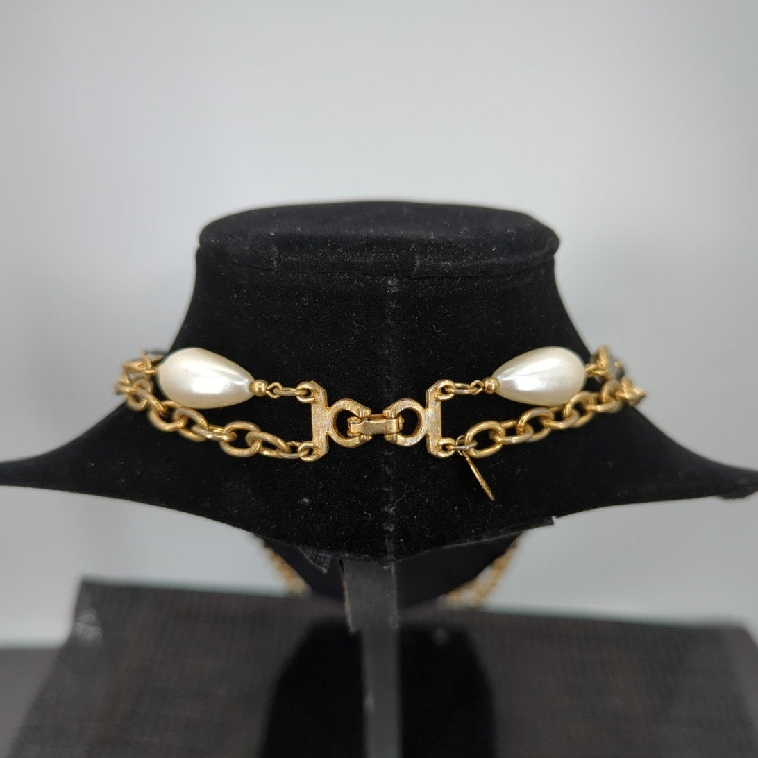 Vintage Premier Designs Multi-Strand Faux Pearl & Onyx Necklace 18"