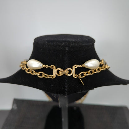 Vintage Premier Designs Multi-Strand Faux Pearl & Onyx Necklace 18"