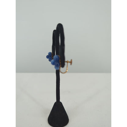 Vintage Mid Century Cobalt Cluster Bead Screw Back Earrings Retro French Country
