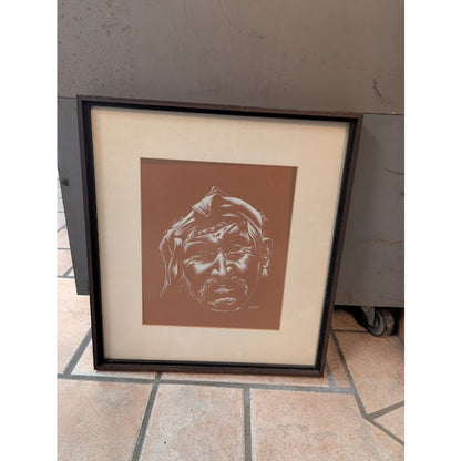 M. Toddy Scratchboard Depiction of  Elderly Navajo Man With Traditional Headwear