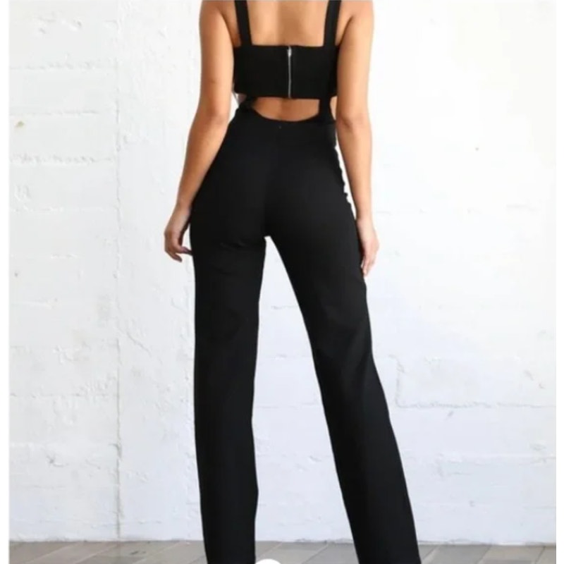 TIGER MIST PEYTON JUMPSUIT black new XS Club Night Goth Strap tube top cutout