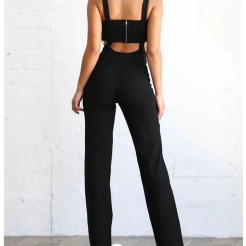 TIGER MIST PEYTON JUMPSUIT black new XS Club Night Goth Strap tube top cutout