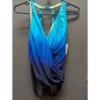 Mainstream NEW One Piece faux Wrap Twilight Blue Swimsuit  Size 12 racer back