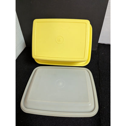 Vintage Tupperware Servalier Harvest Yellow Loaf Pan Container with Sheer Lid