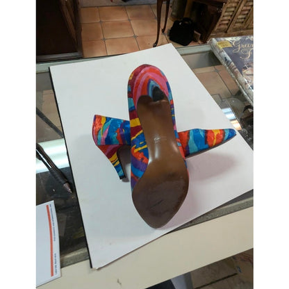 LifeStride MultiColor Abstract Print Pumps Size 7 Pointed Toe Bold Glam Rock 80s