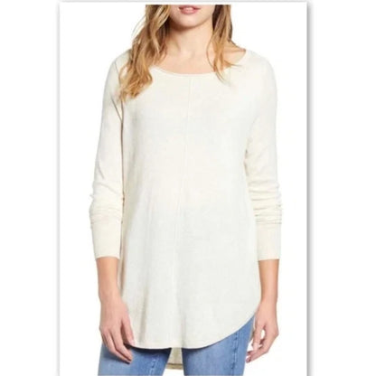 Caslon Beige Oatmeal Light Heather Shirttail Tunic Pullover Sweater SMALL long