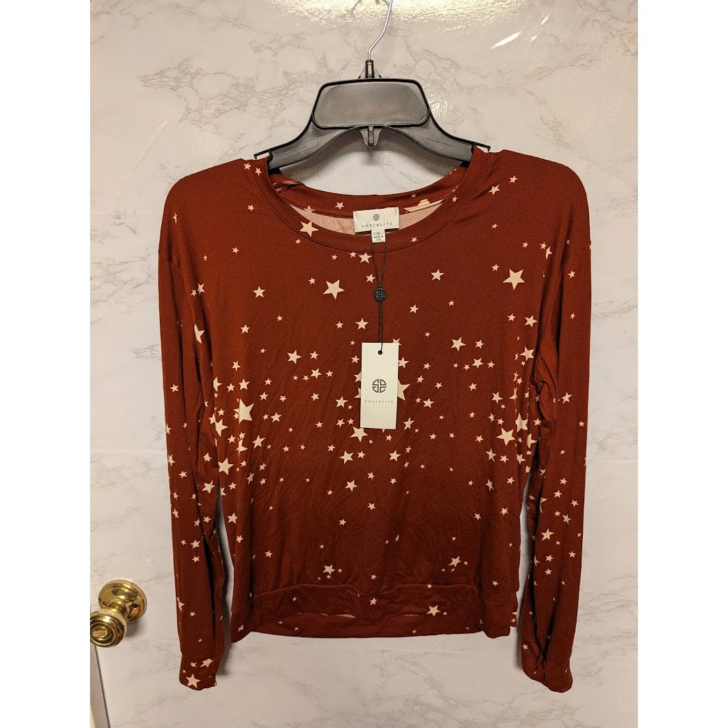 Socialite Size Small long sleeve Tee brown with Stars Loungewear