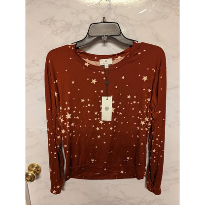Socialite Size Small long sleeve Tee brown with Stars Loungewear