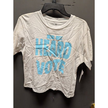 BP. Gray & Blue "Be Heard Vote" Graphic Print Short Sleeve T-Shirt Small NWT