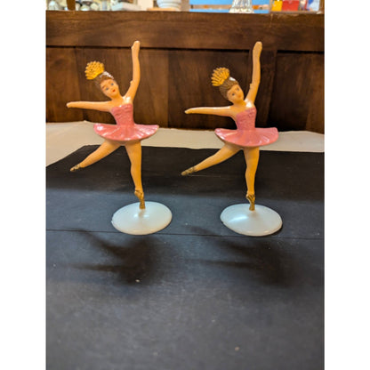 Vintage Pink & Gold Plastic Ballerina Cake Topper Figurines Set of 2
