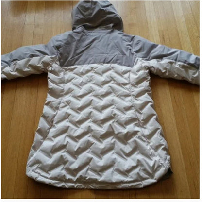 Columbia Down Mountain Croo Long Down Hood Jacket NEW $250.00 Size XS Chalk Gray