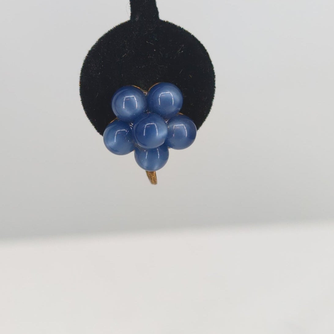 Vintage Mid Century Cobalt Cluster Bead Screw Back Earrings Retro French Country