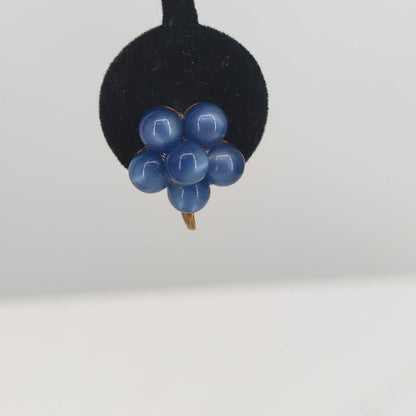 Vintage Mid Century Cobalt Cluster Bead Screw Back Earrings Retro French Country