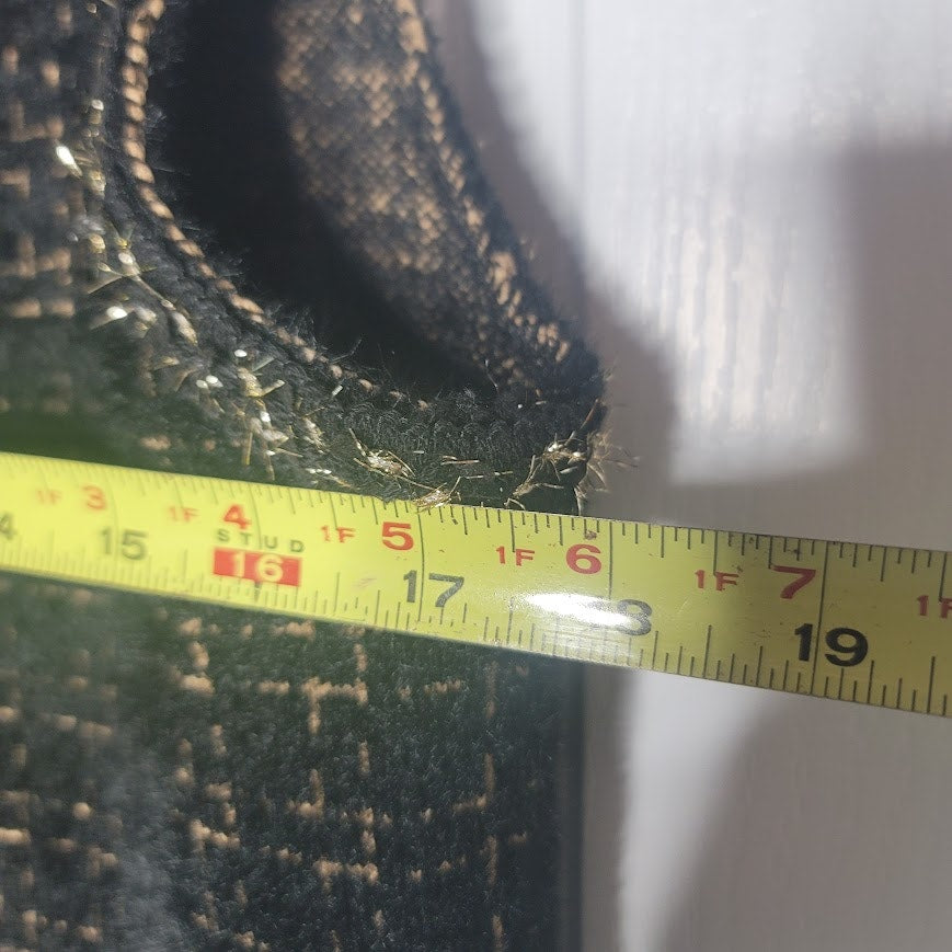 Round Neck Tweed Vest Sleeveless Jacket Pockets Black Gold Thread Black Buttons