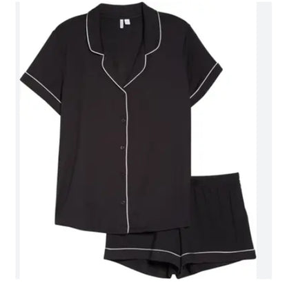 NORDSTROM pjs SET NEW Black w/ White Piping Top and Shorts Pajamas 2pc. XL