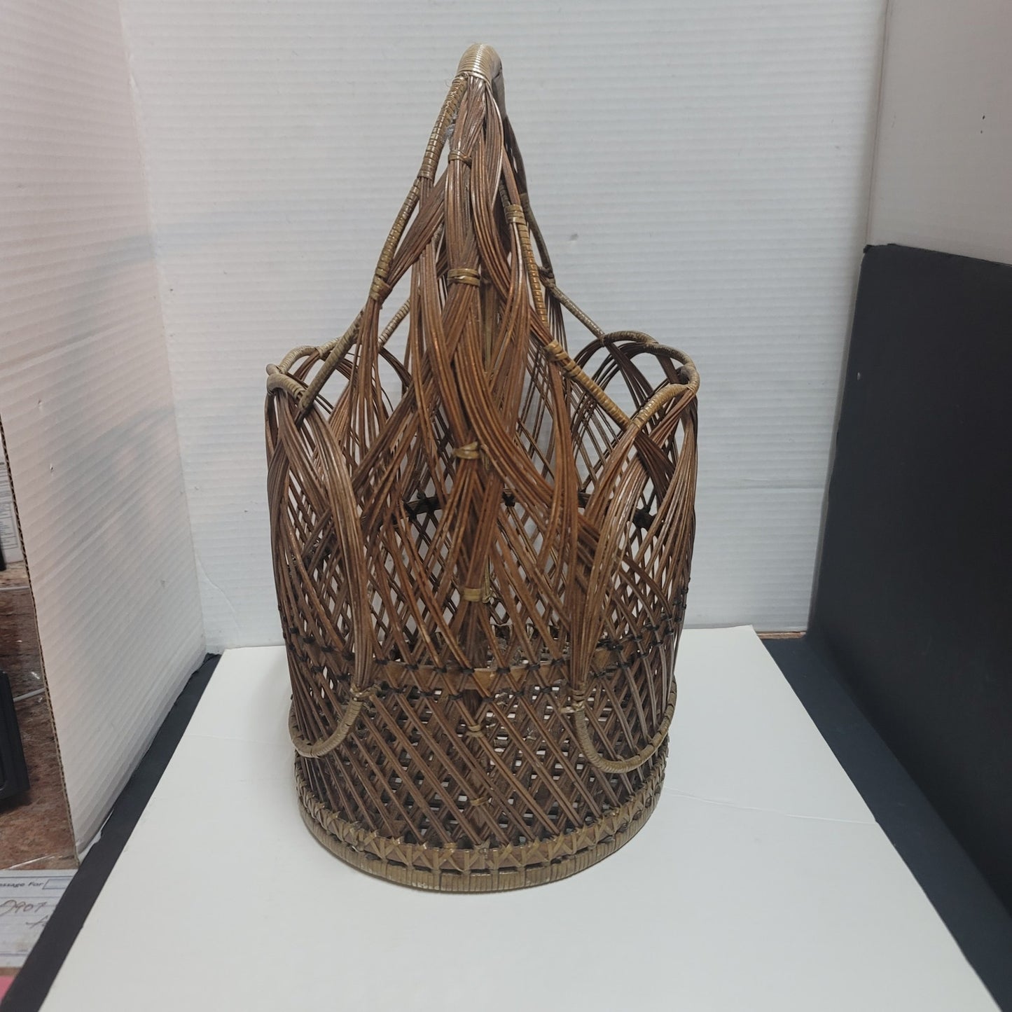 Vintage Pine Straw Basket with handle woven storage 16" tall gift