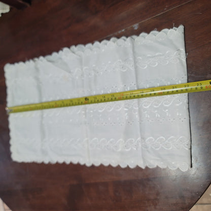 Vintage eyelet white table runner 44" x 13" lace cotton scallop edge