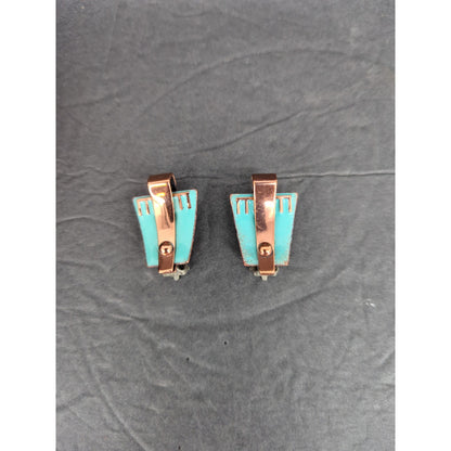 Vintage Matisse Renoir Light Blue Copper Enamel Clip On Earrings Mid Century