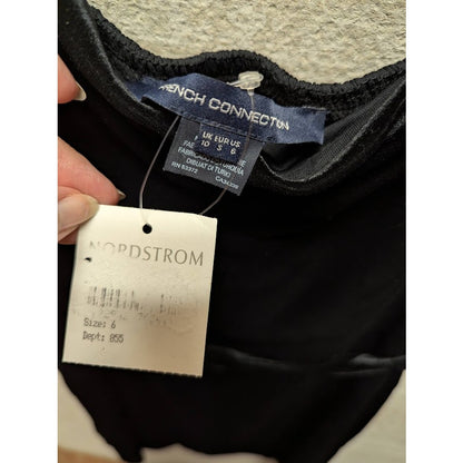 French Connection Size 6 Black Velvet Dress Pouf Sleeve Cocktail
