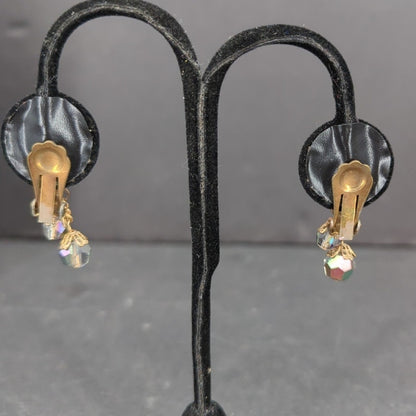 Vintage Iridescent Aurora Borealis Crystal Necklace and Clip On Earring Set