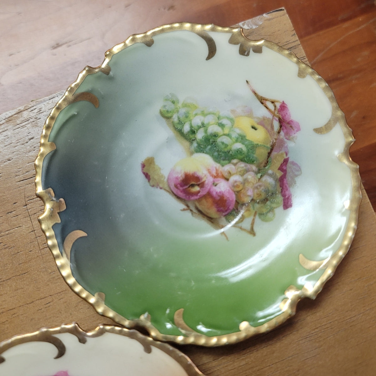 Set of 5 Bavarian handpainted saucer plates 5" Fruit gold trim