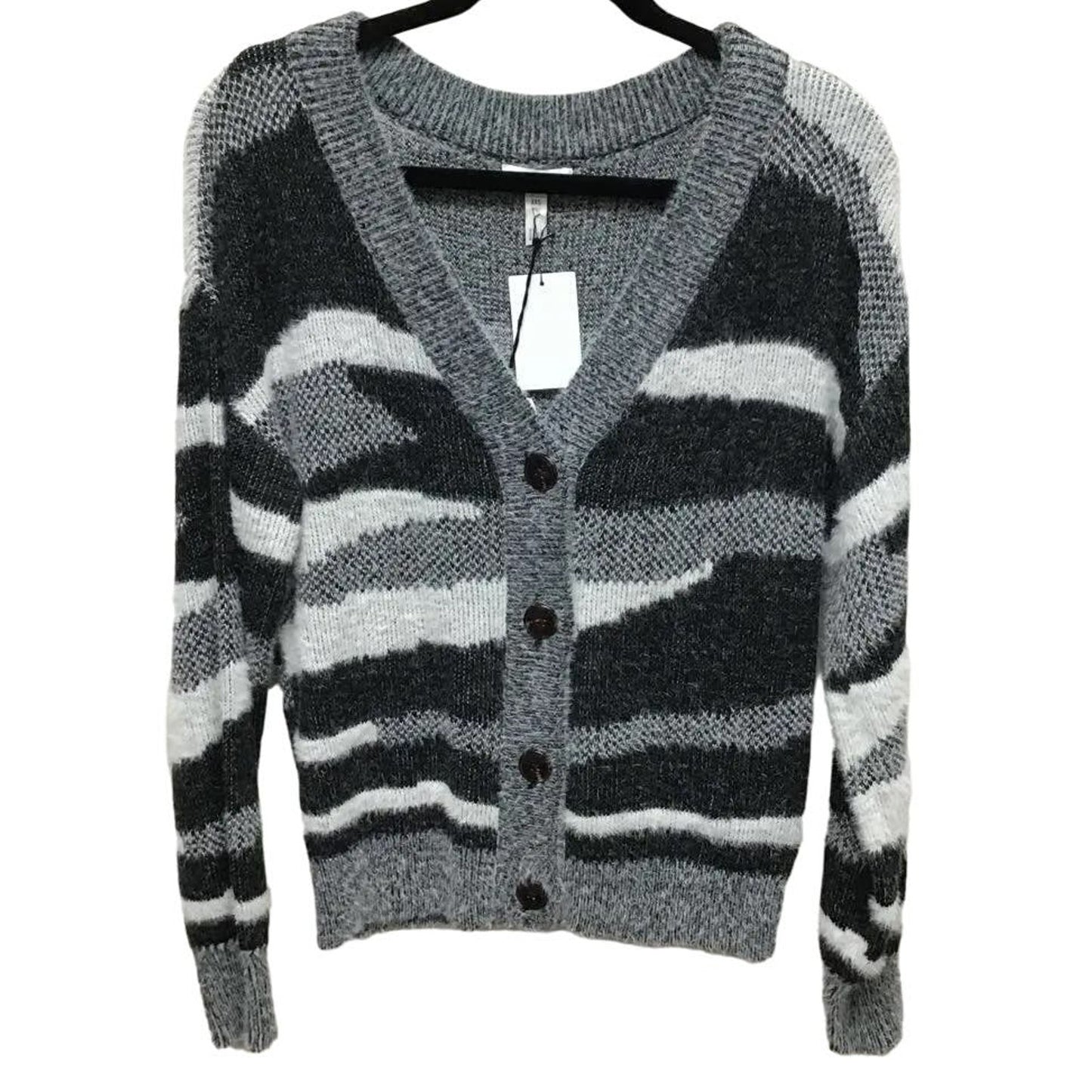 Leith Soft Fuzzy Button Cardigan Sweater SMALL NEW  Black Zebra NWT