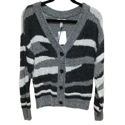 Leith Soft Fuzzy Button Cardigan Sweater SMALL NEW  Black Zebra NWT