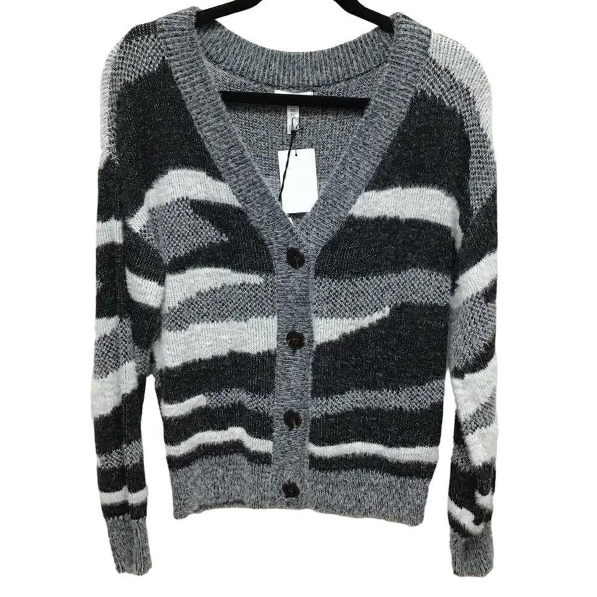 Leith Soft Fuzzy Button Cardigan Sweater SMALL NEW  Black Zebra NWT