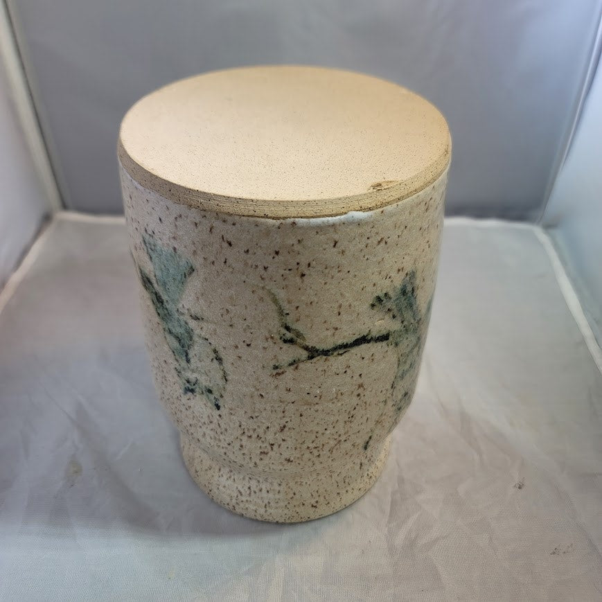Handmade Studio Art pottery vase Jar speckled glaze OWL motif Cream OOAK