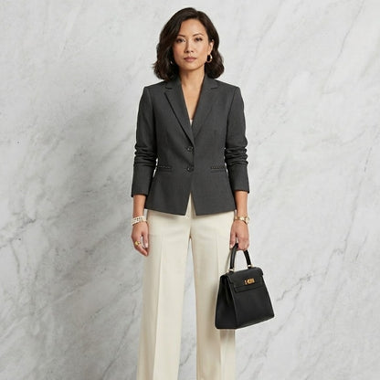 Tahari Arthur S. Levine Petite Charcoal Gray Pinstripe Peplum Blazer 6P Classic