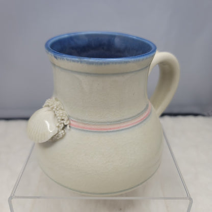 Wakulla Clay '86 Coffee Tea Mug Seashell Cream Blue Pink Ivory 4" tall