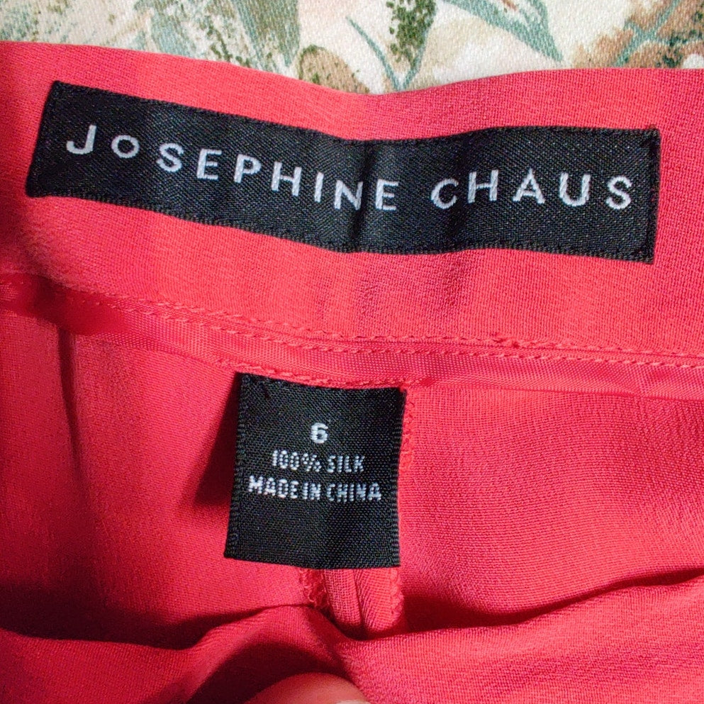 Vintage Josephine Chaus Red 100% Silk Pleated Trouser Pants 90s Power Dressing 6