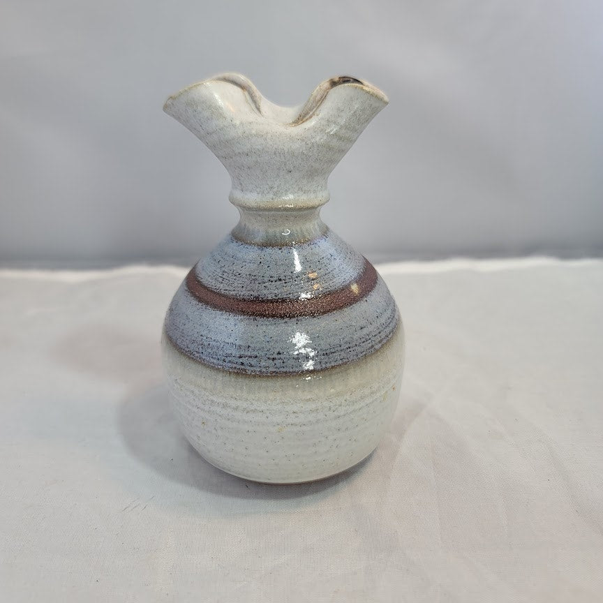 Studio Art Pottery Redware Pinched Pitcher Vase Pinch Pot Marked CC Blue Tan