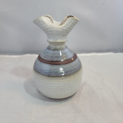 Studio Art Pottery Redware Pinched Pitcher Vase Pinch Pot Marked CC Blue Tan