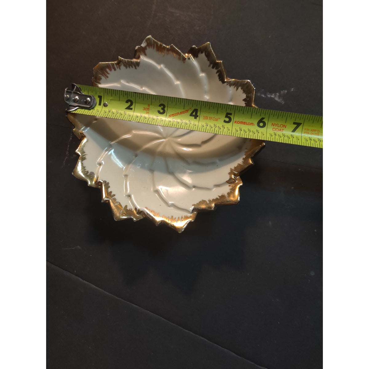 Vintage 1967 Handmade Ceramic Spiral Dish Gold Trim Ruffled Edge