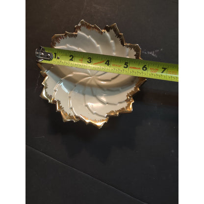 Vintage 1967 Handmade Ceramic Spiral Dish Gold Trim Ruffled Edge