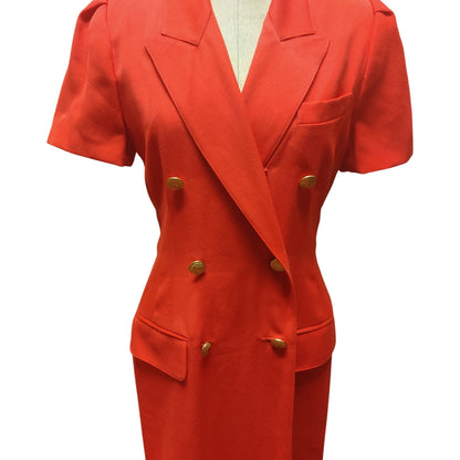 Vintage 80s Kasper Petite Red Double Breasted Blazer Dress Career 6 Short Sleeve