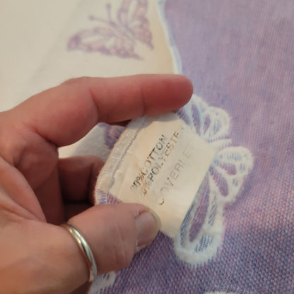 Reversible purple butterfly scalloped edge coverlet blanket bedspread Full Queen