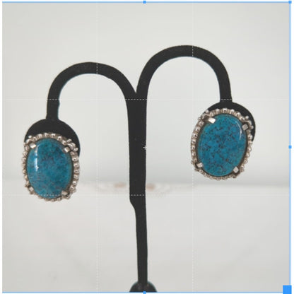 Signed Whiting and Davis Co Turquoise Clip On Earrings Silver tone