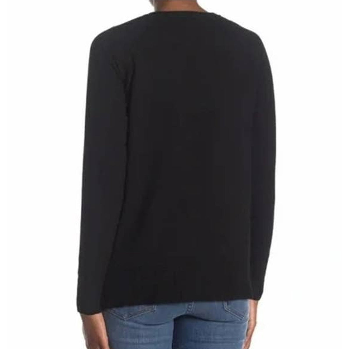 Bobeau Women's Classic V Neck Pullover Sweater Top small Black NWT High Low