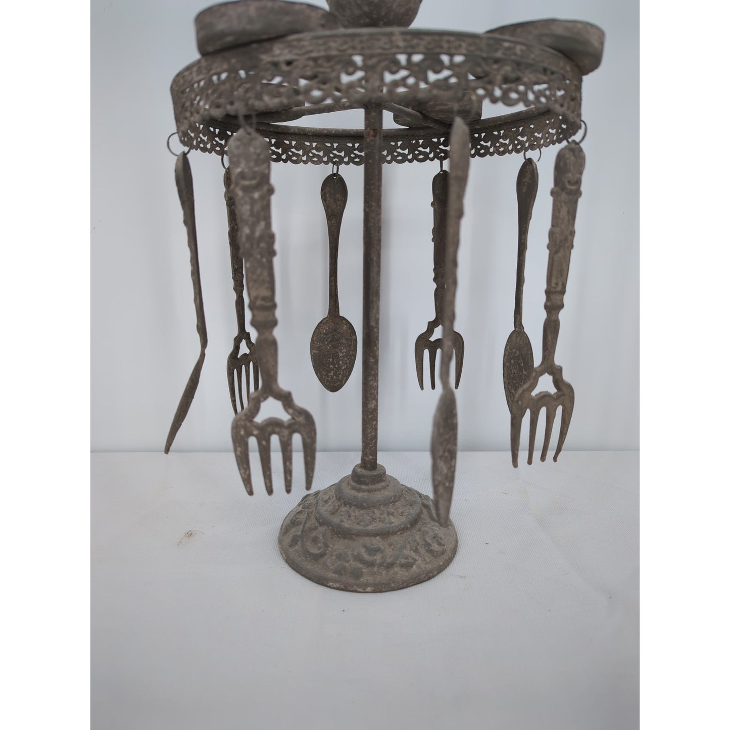 Antique Cast Metal Bird Revolving Candelabra & Cutlery Server Heirloom