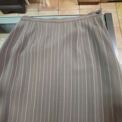 Harvé Benard Vintage Brown Pinstripe Pencil Maxi Skirt Side Slit Petite Small