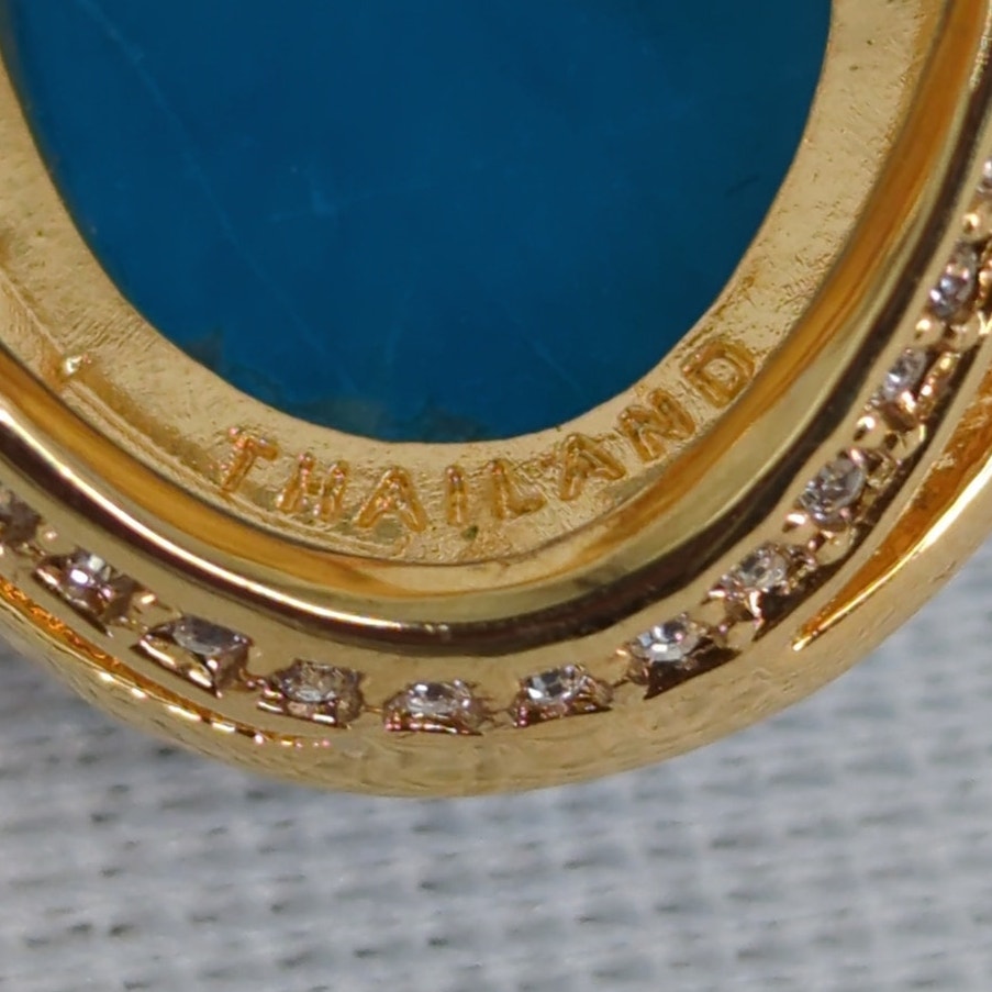 Vintage Gold Tone Simulated Turquoise Rhinestone Statement Ring Boho Size 8