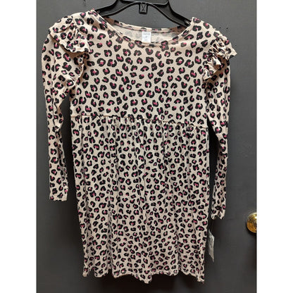 Harper Canyon Dress Girl Size 7 Tan Pink Ruffle Long Sleeve Animal Leopard Print