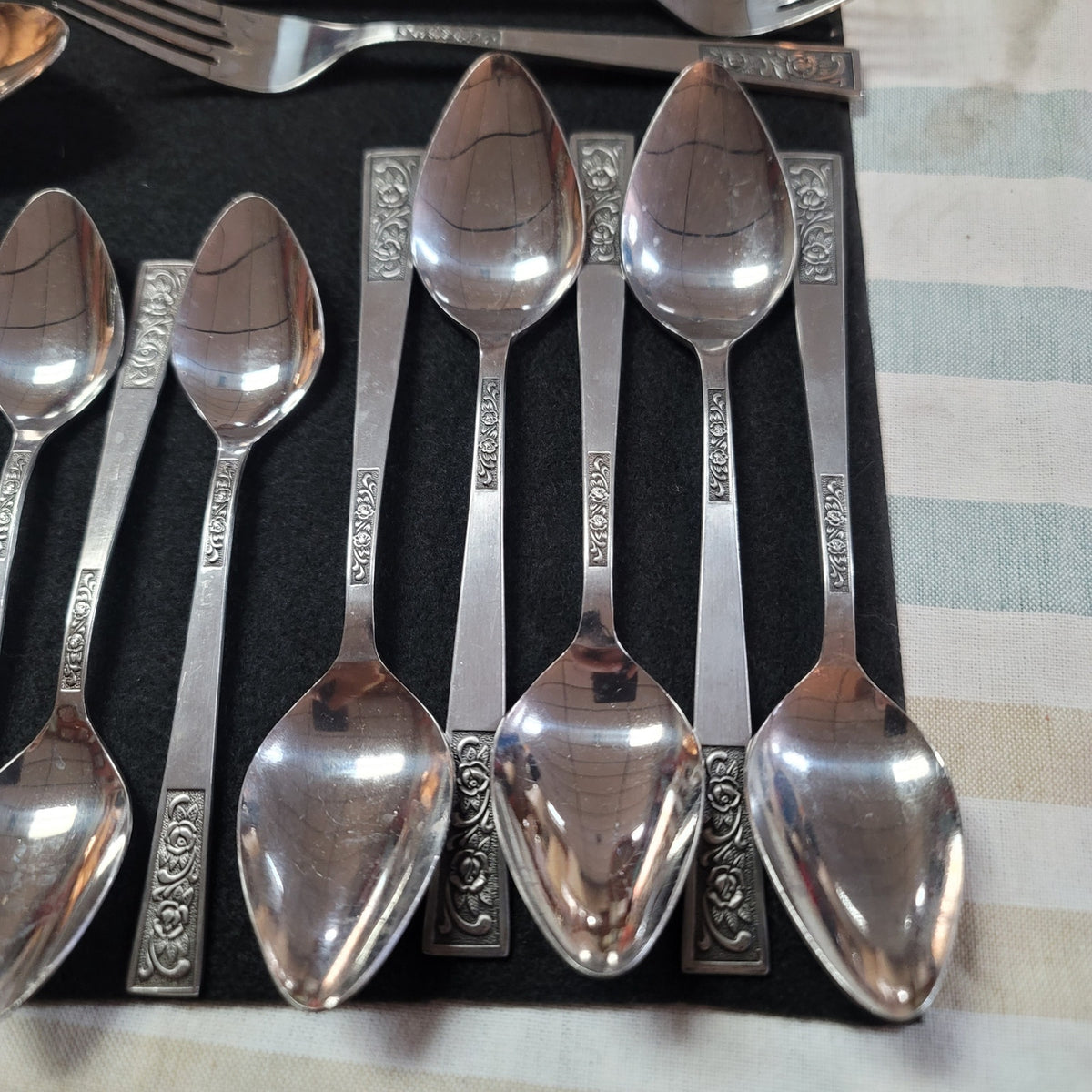 Lot 35 pcs. National Stainless Japan Rambling Rose Silverware W5 MCM Tiki