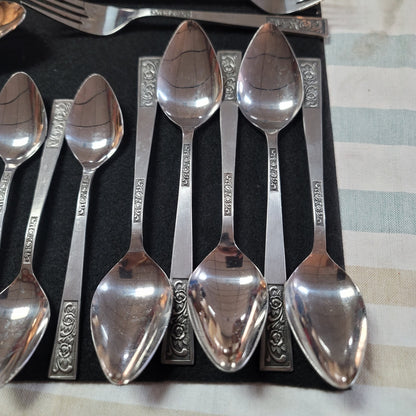 Lot 35 pcs. National Stainless Japan Rambling Rose Silverware W5 MCM Tiki
