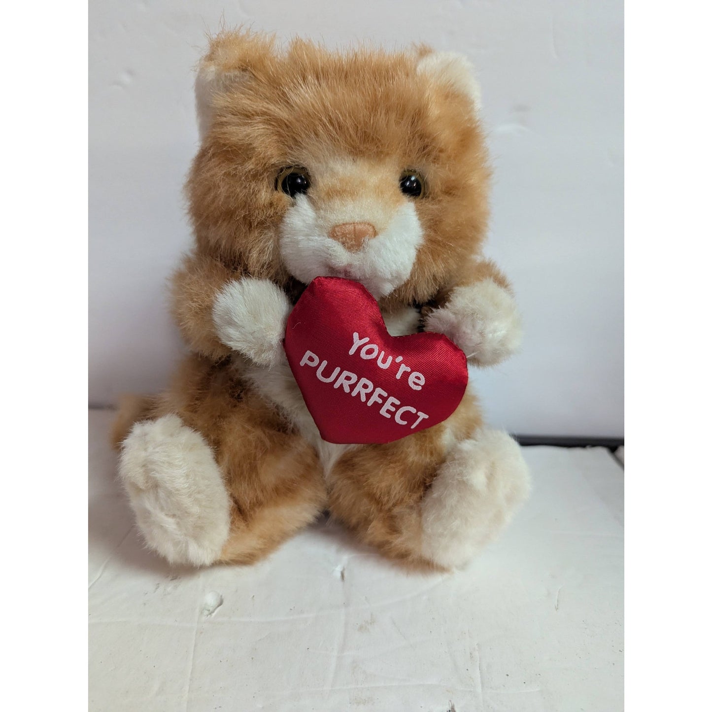 Vintage Russ Berrie Orange Tabby Cat Plush "You're Purrfect" Heart Stuffed Toy