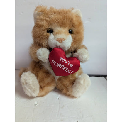 Vintage Russ Berrie Orange Tabby Cat Plush "You're Purrfect" Heart Stuffed Toy
