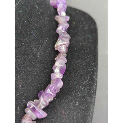 Vintage Amethyst Quartz Nugget Y-Necklace Drop Pendant Boho Chic Raw Crystal